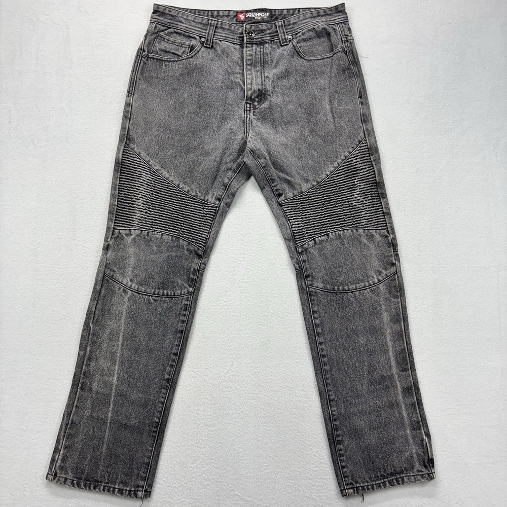 VTG Southpole Moto Jeans Mens 34x30 34x30 Straight Leg Black Y2K Denim Faded